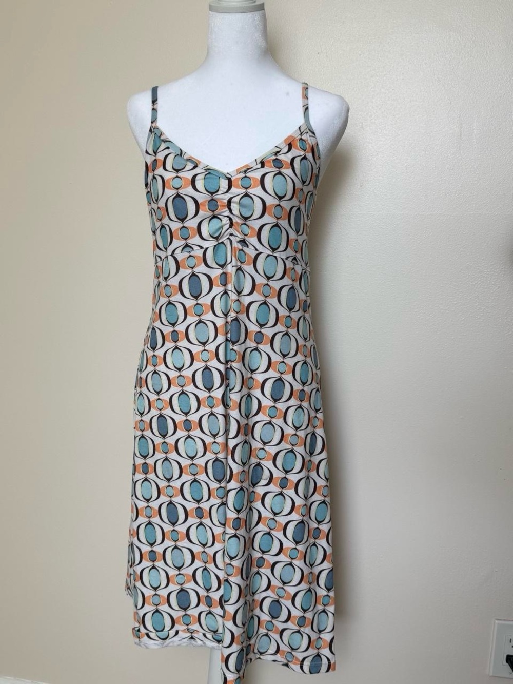 Prana Geometric Slip Midi Dress in Teal & Peach